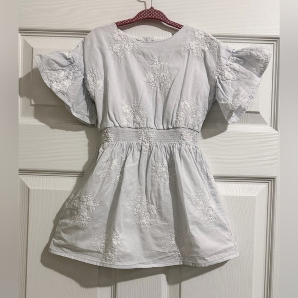 Janie and Jack Girls Very Light Blue  Fully Lined Embroidered Dress. Size 3